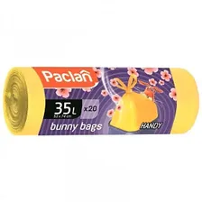 Пакеты для мусора 35л, Paclan Bunny Bags (74x52см, 15мкм, желтые) ПНД, 20шт. в рулоне, с ручками
