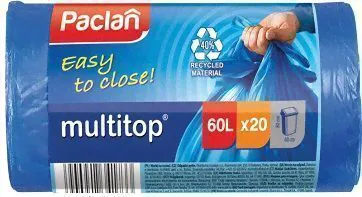 Мешки для мусора PACLAN "MULTITOP" 60л, 17 мкм, 20 шт/рул, синий/206835