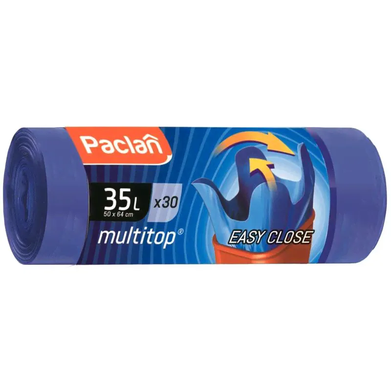 Мешки для мусора на 35 литров Paclan multitop с завязками синие (10.5 мкм, 64x50 см, 30 штук в рулоне)
