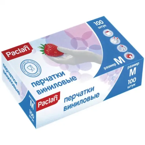 Перчатки виниловые Paclan 100шт, M (blue)-0