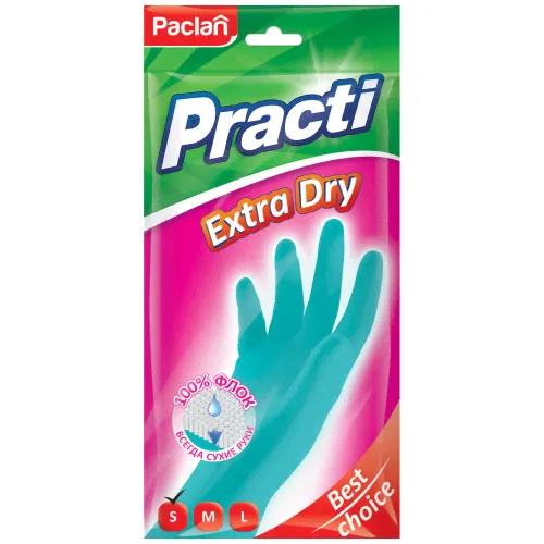 Paclan Перчатки резиновые Practi Extra Dry размер M