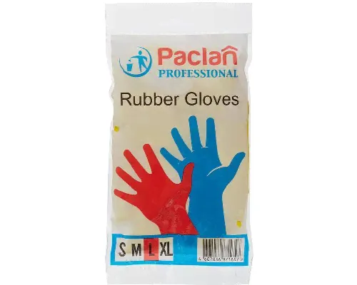 Перчатки резиновые Paclan Professional латекс хлопковое напыление желтые-0