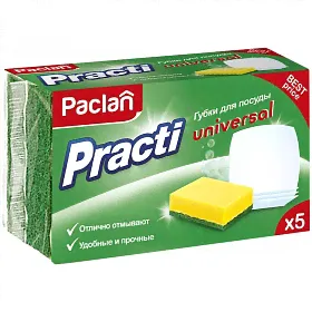 Губка поролон/абразив Paclan Practi Universal, 5шт. (409130/409131)