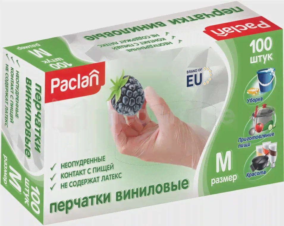 Paclan Перчатки виниловые (M) 100 шт/упак.-0