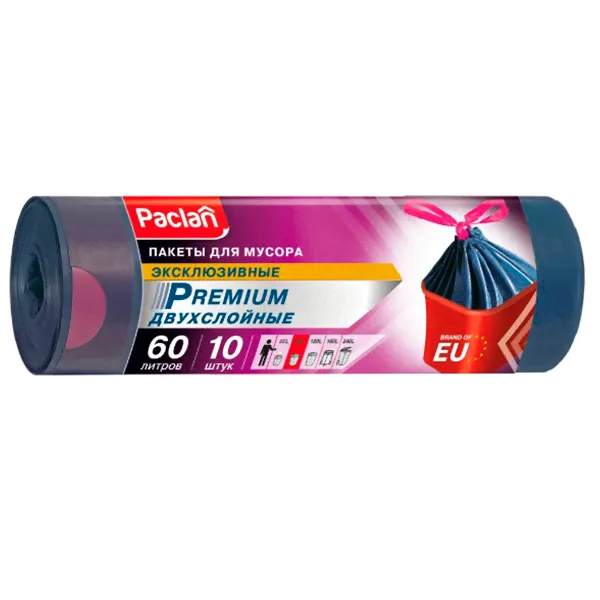 Мешки для мусора Paclan Premium Strong с завязками 60 литров, 10 шт-0
