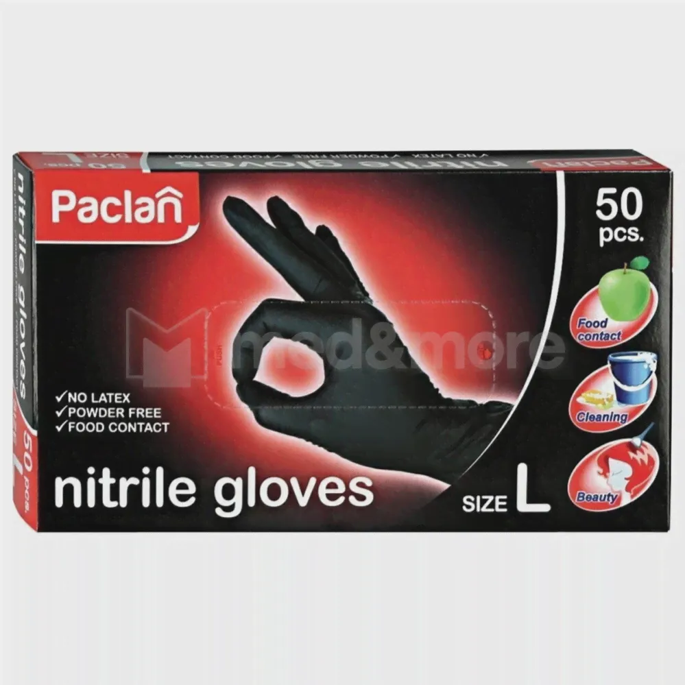 Paclan Перчатки нитриловые черные (L) 50 шт/упак.-0