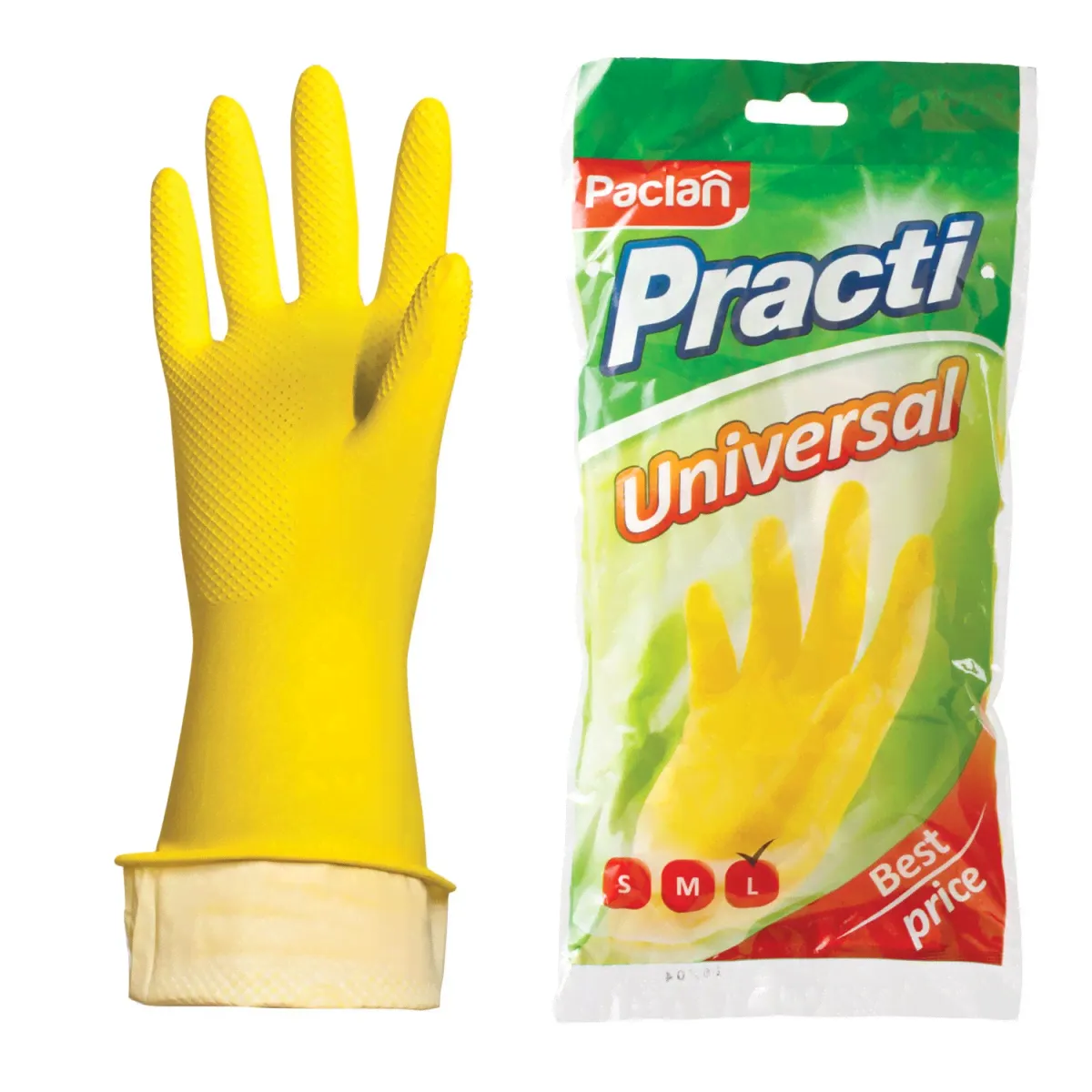 Перчатки хозяйственные латексные PACLAN "Practi Universal", х/б напыление, размер L, желтые-0