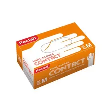 Перчатки одноразовые Paclan "Contact" виниловые неопудренные М, 50шт., картон. коробка