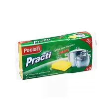 Губка для мытья посуды, поролон, 95x65x35мм, желтый, 3шт/упак, Paclan Practi maxi, абразив